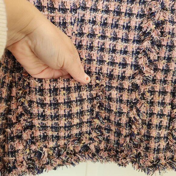 Houndstooth Tweed Pink Blazer Fringed Preppy Legally Blonde Cute Corpcore Classy - Picture 6 of 13
